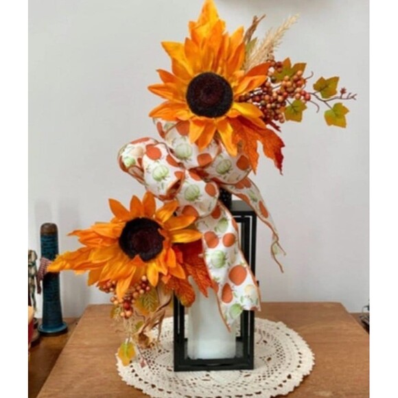Fall Sunflower Lantern Swag: Autumn Mantle Centerpiece - Picture 1 of 10